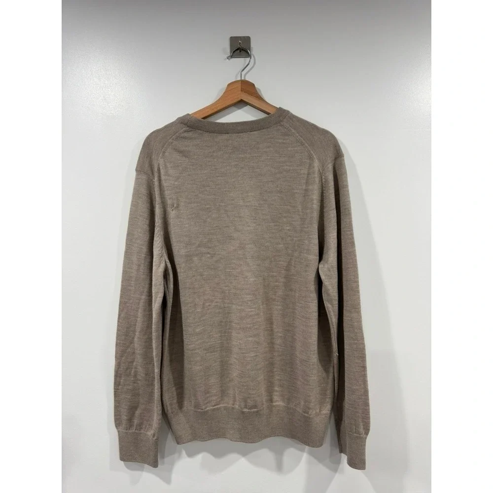 Maison Kitsune Fox Head Patch Wool Crewneck Sweater Taupe Beige Mens L